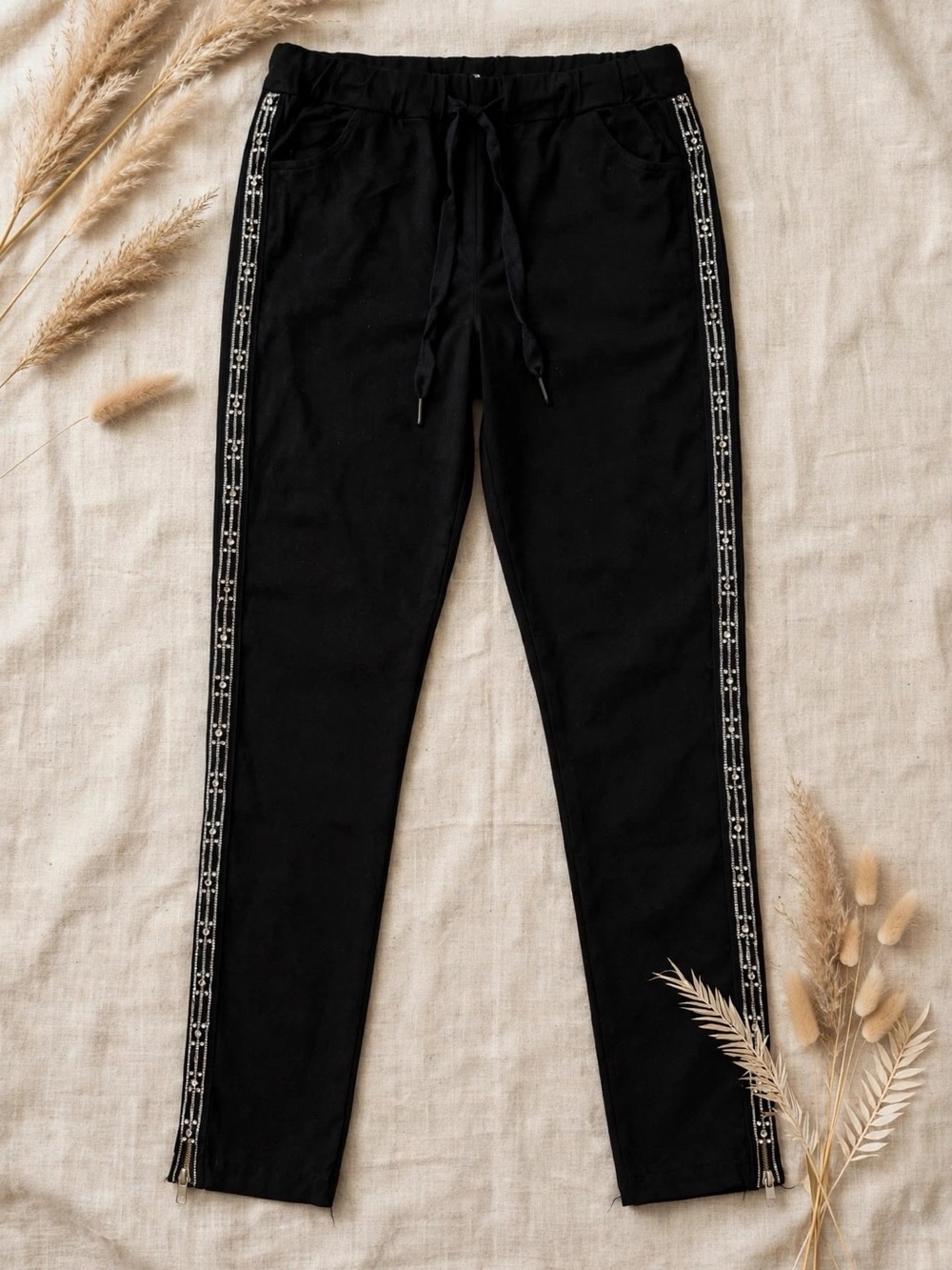 Women’s Black Track Joggers with Contrast Side Trim